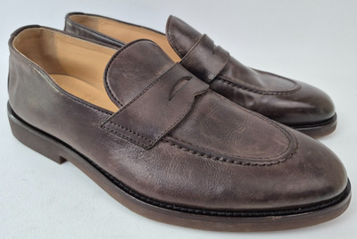 Brunello Cucinelli Men s Brown Pebbled Leather Penny Loafers Size 43