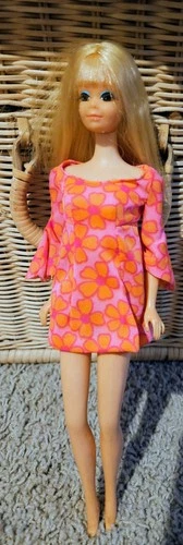 VTG 1966 Mattel Twist N Turn PJ Doll Rooted Lashes original flower dress