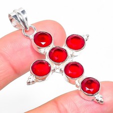 Red Garnet Gemstone Handmade 925 Sterling Silver Jewelry Pendant Size 2.2