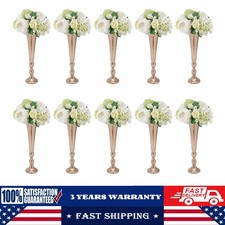 10 Pcs Elegant Gold Metal Trumpet Vases - 20.5" Tall Flower Decor