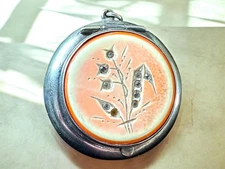 Vintage EPNS Powder Compact with Floral Inlay Rhinestone Flower Pendant Art Deco