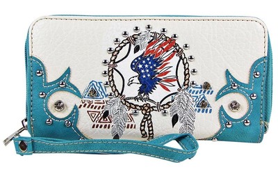 Womens Turquoise American Eagle Design Zipper Wallet