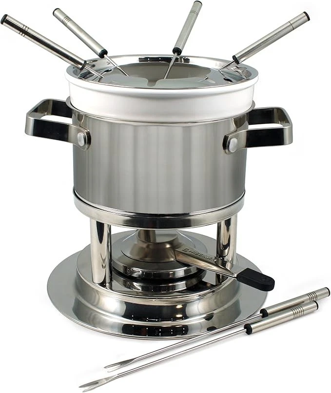 Swissmar Basel 11-Piece Fondue Set Stainless Steel Meat/Cheese/Chocolate