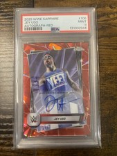 Jey Uso 2025 Topps Chrome Sapphire WWE Auto Red Refractor 2/5 PSA 9 POP 1