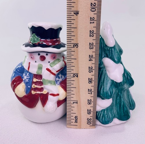 Pupazzo di neve natalizio e albero sale e pepe shaker, ceramica vacanze invernali - Foto 9 di 11