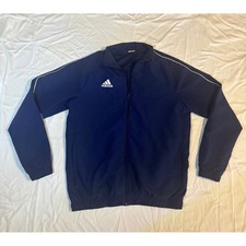 Adidas Mens Navy Blue Full Zip Track Jacket White Piping Athletic Windbreaker L