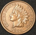 1890 Indian Head Cent - Uncirculated RED/BROWN Example - FREE SHIPPING