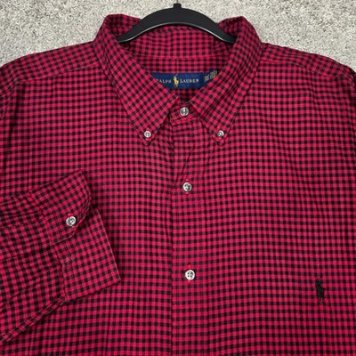 Ralph Lauren Shirt Men 2XLT Red Black Check twill long sleeve cotton