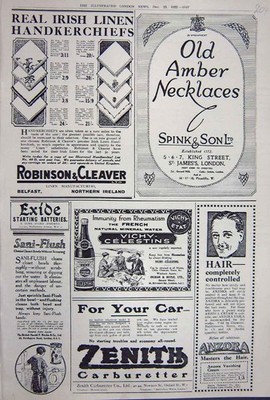 Original alte Vintage Print Werbung 1922 Halskette Zenith Anzora Robinson