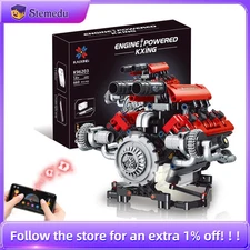 Motorized V8 Engine Model Car Building Block Kit W/ LED Light APP Control Gift 