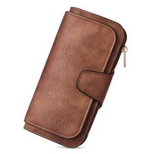 Women Wallet Leather RFID Blocking Designer Trifold Card Holder Ladies Clutch...