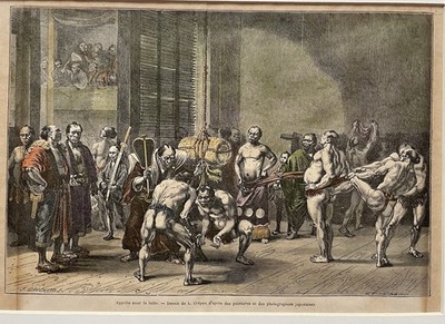 Engraving in Le Tour Du Monde Japan Sumo Wrestling Image Size 6.25  x 9.25  1864