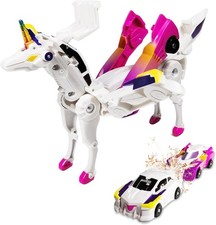 Magnetic Collision Transforming Unicorn Car Toys 2-Pack, Transformer Cars That C
