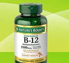 Nature's Bounty Vitamin B12 2500mcg 300 Microlozenges Cherry Flavor Vegan