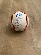 Alex Lange Signed + Geaux Tigers Inscribed New SEC Logo Baseball. Includes Cube