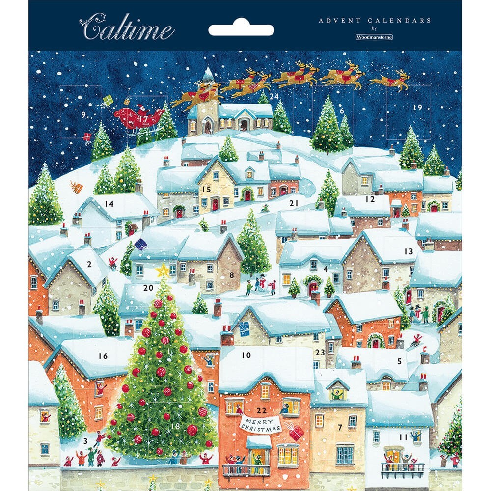 Traditional Advent Calendar Hillside Town Snow Xmas - 210mm x 210mm 24 Doors