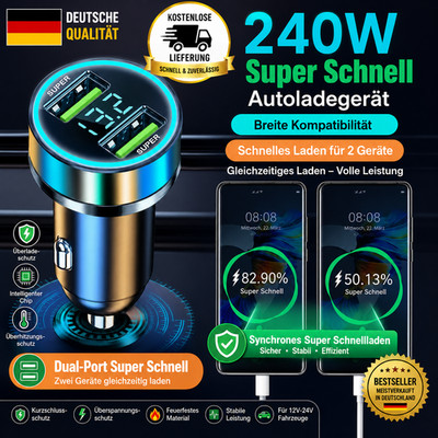 240W  Auto schnell Ladegerät 2x USB für IPhone Samsung Huawei Zigarettenanzünder