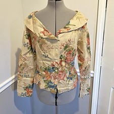 Adrienne Vittadini Vintage 80's 100 Linen Floral retro nostalgia Blazer Size 12