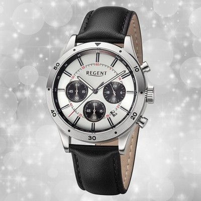 Armbanduhr Leder schwarz Herren Uhr Analog Regent Lederarmband URBA821