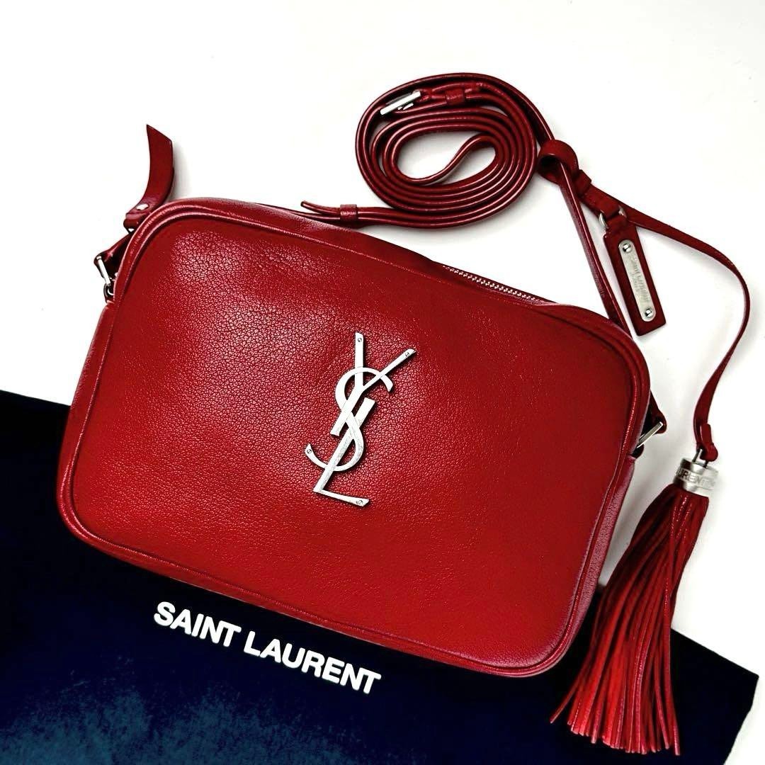 Borsa a tracolla SAINT LAURENT YSL borsa fotocamera frange pelle rossa in buone condizioni