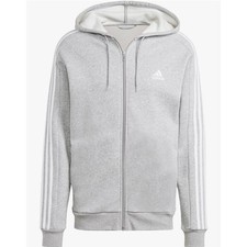 adidas Men's Essentials Fleece 3-Stripes Full-Zip, Medium Grey Heather