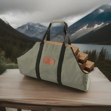 WHITEDUCk TUFF Large Firewood Carrier 21 Oz. Heavy Duty Waxed Canvas Log OLIVE