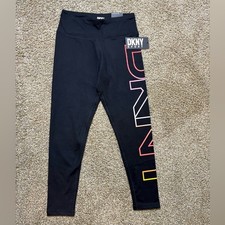 DKNY Sport Black High Waist 7/8 Length Tights with Gradient Logo Size S