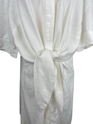 Lauren Ralph Lauren Tie Front Shirt Dress Linen Women 18W White Coastal |  eBay