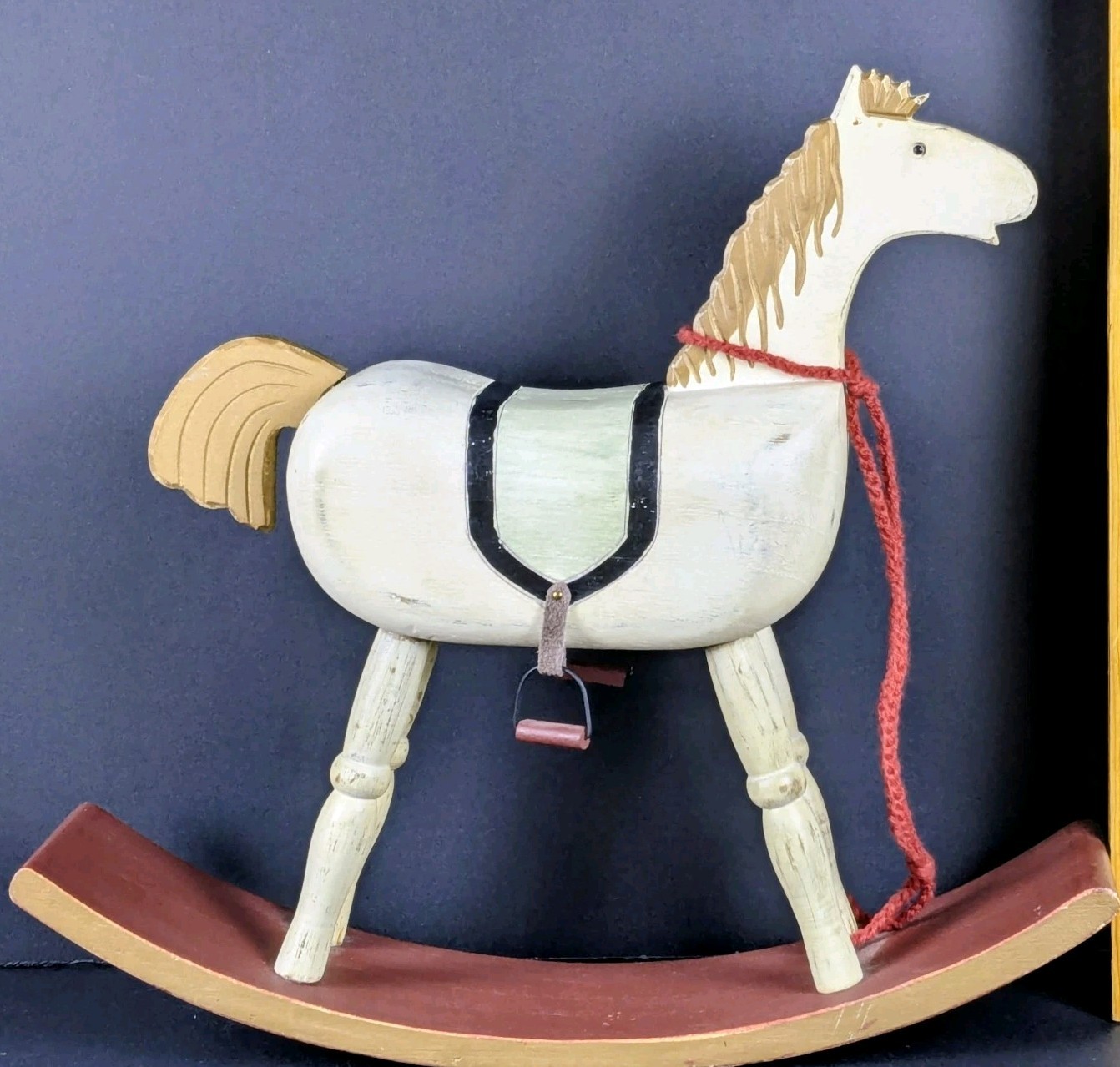 Vintage Wooden Rocking Horse Folk Art Primitive Rustic Nursery Decor
