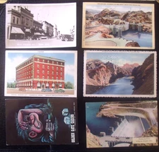 6 Nevada post cards Lot#AQ5 Reno 1930 & Winnemucca 1943 street scenes, Hoover D