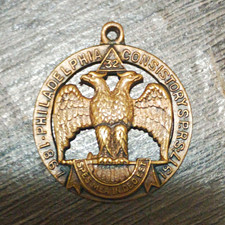 Antique Masonic Scottish Rite Philadelphia Medal Pendant Double Headed Eagle