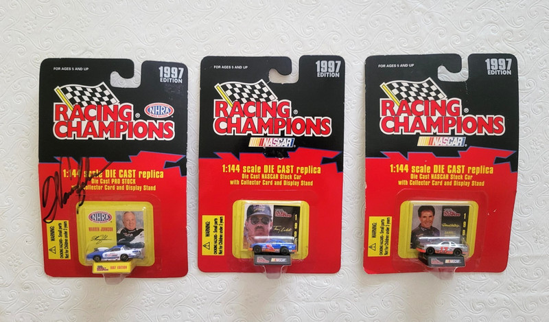 Warren Johnson signed, Terry Lebonte, Darrell Waltrip 1:144 Diecast NHRA 1997