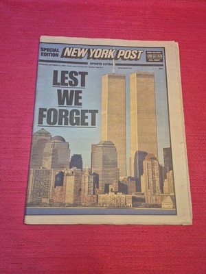New York Post Sept 11 2002 Lest We Forget 9/11 Anniversary Newspaper