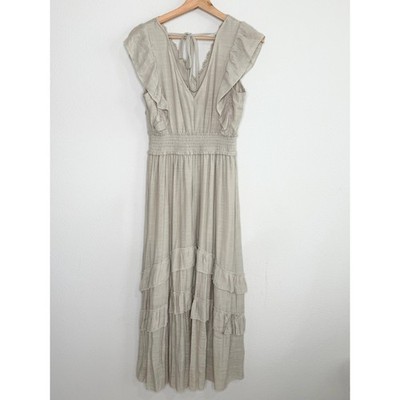 J Gee Lace Trim Flutter Sleeve Maxi Dress Cream Size Medium | eBay