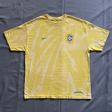 Vintage 2000s Nike Brazil Soccer T Shirt Mens XL Yellow Bleach Dye National Team