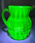 Vintage Anchor Hocking Green Uranium Glass Blocl Optic Pitcher 8 1/4" Tall