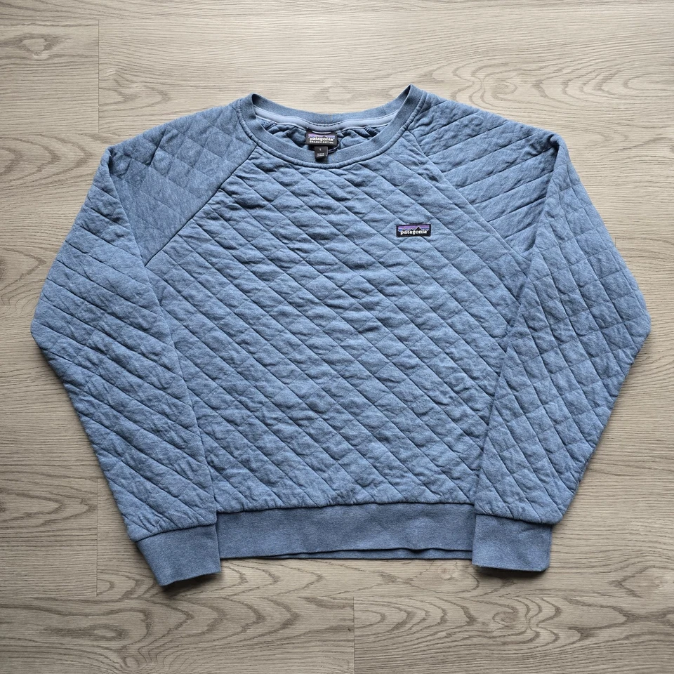 Sudadera Patagonia Algodón Edredón Crew Damas Grande Azul Preparación Informal Caminata Mujeres Foto 2 de 4