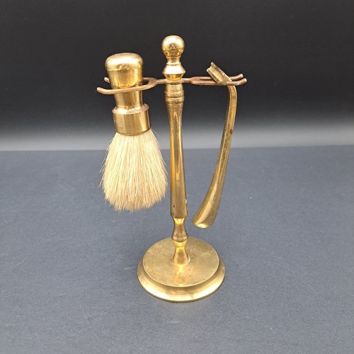 Vintage Brass 3-Piece Shaving Set with Razor, Shaving Stand, and Brush