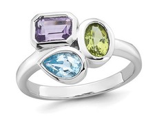 1.33 Carat ctw Blue Topaz, Peridot, and Amethyst Ring in Sterling Silver