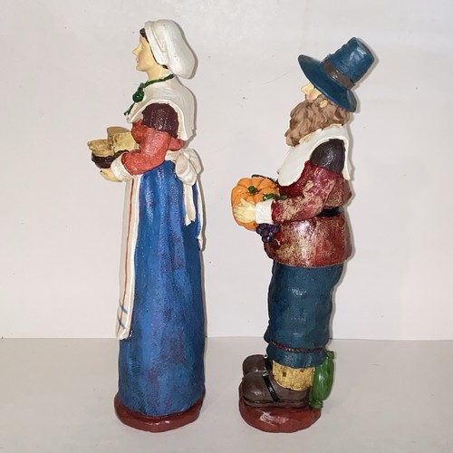 Vintage große Harz Erntedank Pilger Mann & Frau Figuren Herbst Ernte - Bild 3 von 9