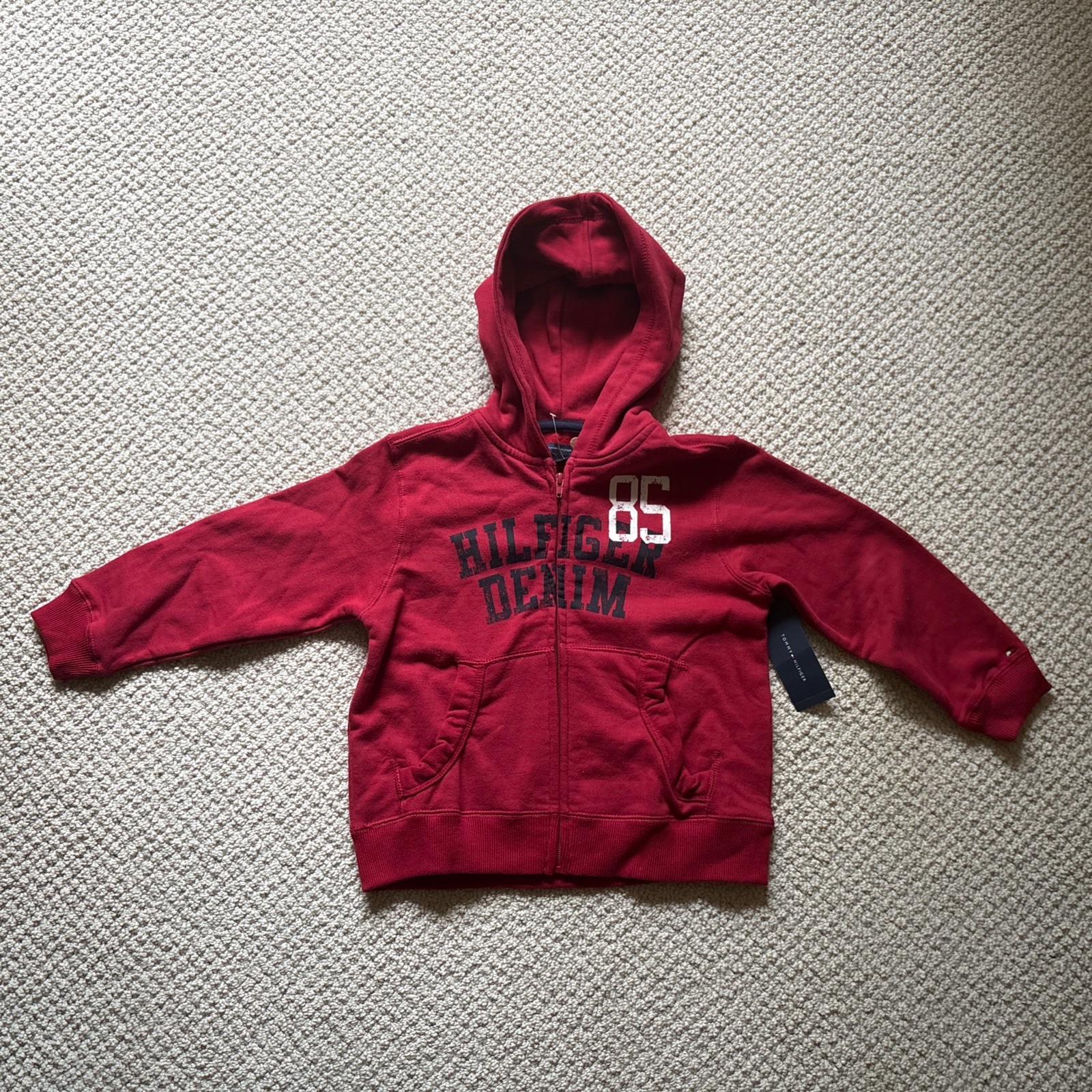 TOMMY HILFIGER New Boys 5 Red Logo Graphic Fleece Lined Full Zip Hoodie $40 NWT