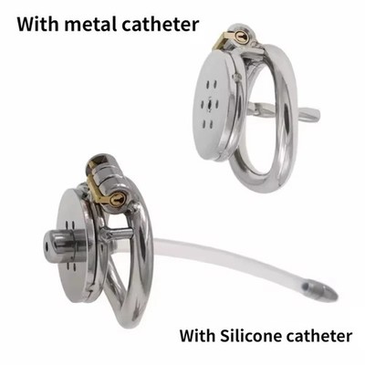 Sissy Male Flat Cage Chastity Device Lock Ring with Metal or Silicone Tube