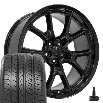 20x9 Gloss Black 10369 Rims Tires TPMS SET Fit Charger Challenger 50th Anniversa