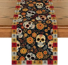 Dead Table Runner, Sugar Skull Yellow Daisy Day,Dia De Los Muertos Mexican Kitch