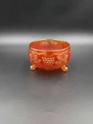 Fenton Carnival Glass Grape and Fernery Three Footed Bowl Marigold