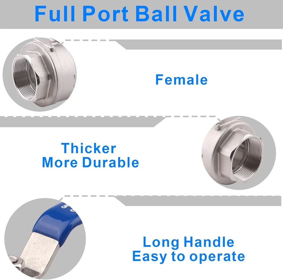 Full Port Ball Valve Stainless Steel 304 Heavy Duty for Water, Oil, and Gas w... - Image 3 of 4