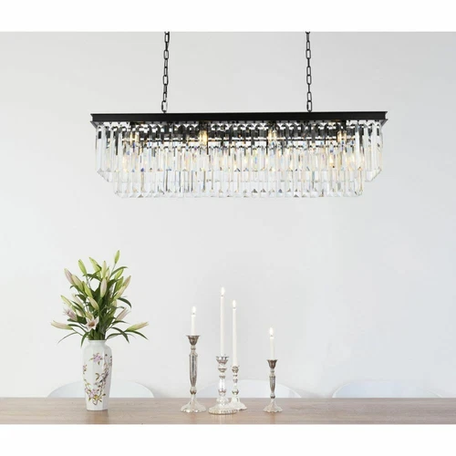Crystal Chandelier Matte Black Dining Room Kitchen Island 12 Light Fixture 50 in - Picture 3 of 9