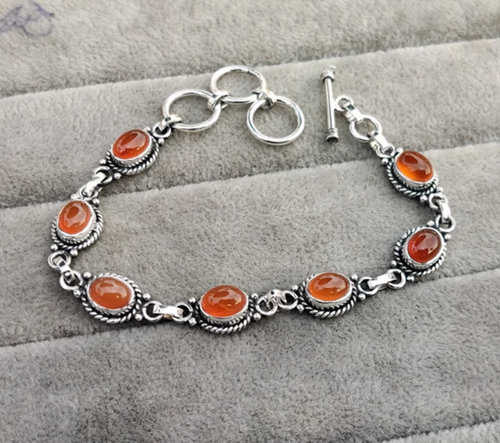 Carnelian Bracelet Gemstone Solid 925 Sterling Silver Women Bracelet MK* - Picture 3 of 7