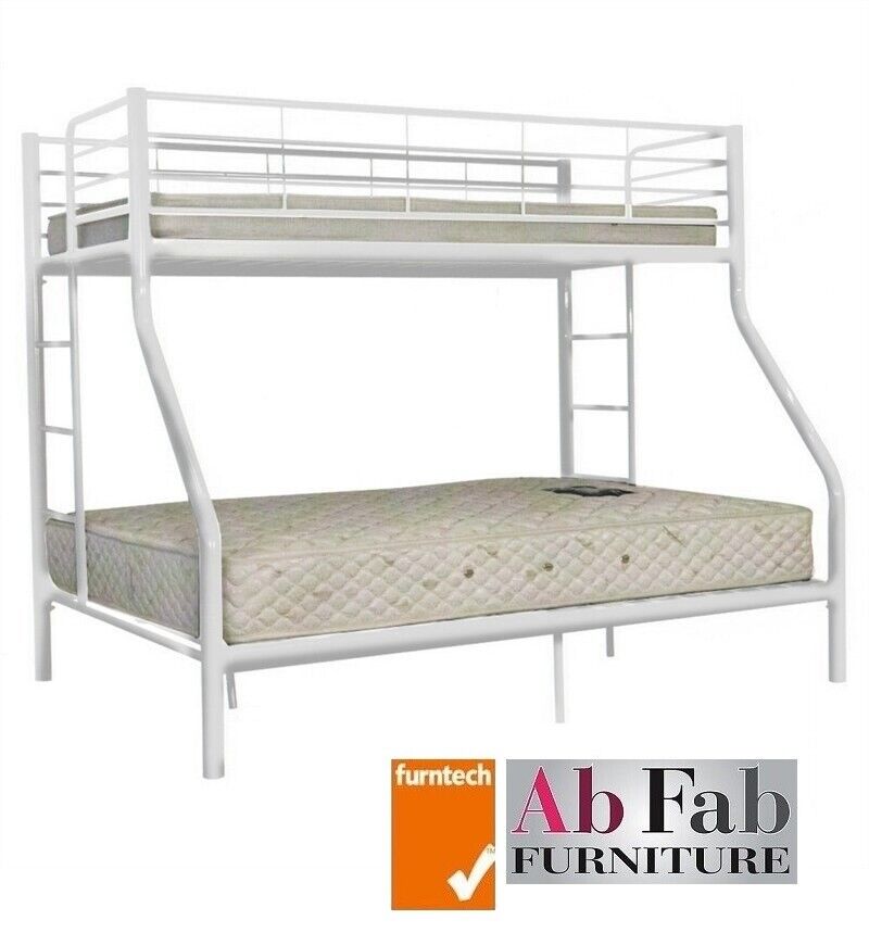 BUNK_BED - FLASH DOUBLE SINGLE TRIO BUNK BED METAL STEEL WHITE - 90cm HEAD ROOM