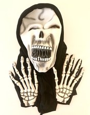 Grim Reaper Hooded Halloween Mask with Skeleton Gloves - Creepy